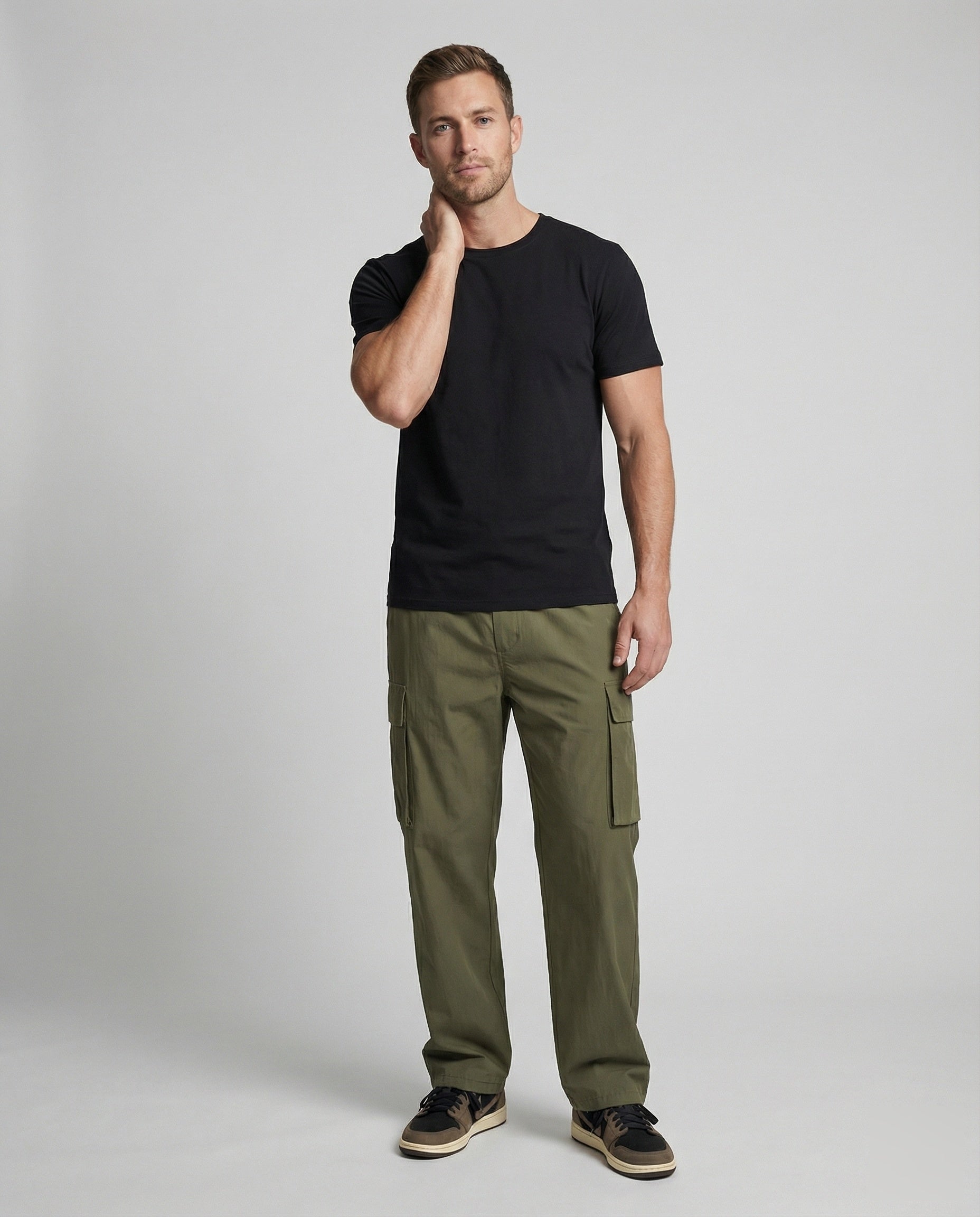 Herren Oversize Cargohose Baumwolle Bequem Grün - Eveloria