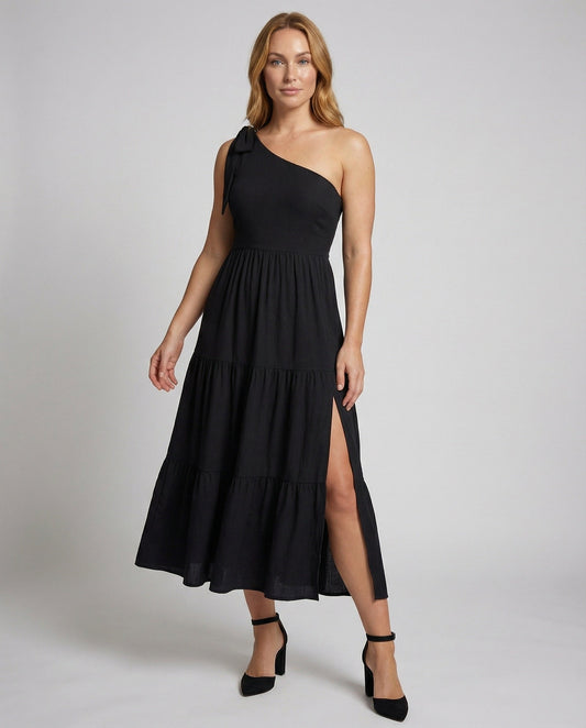 Damen Maxikleid Asymmetrisch Smoko Oberteil - Eveloria