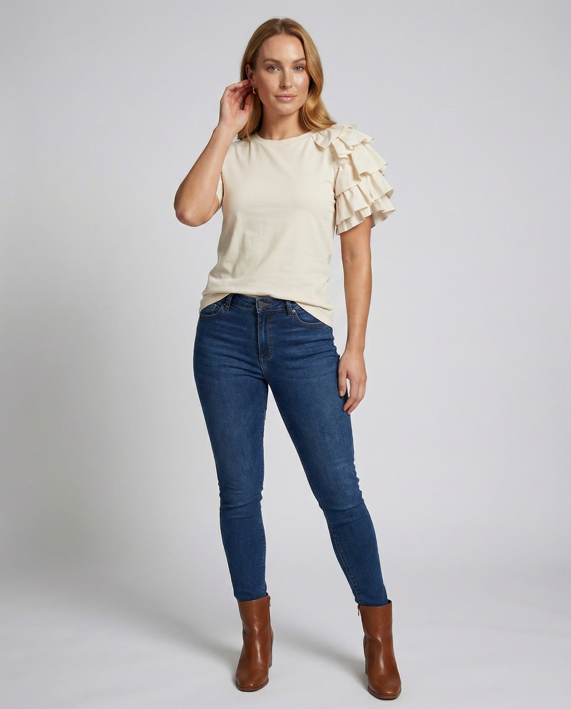 Damen Asymmetrisches Volant T-Shirt - Eveloria