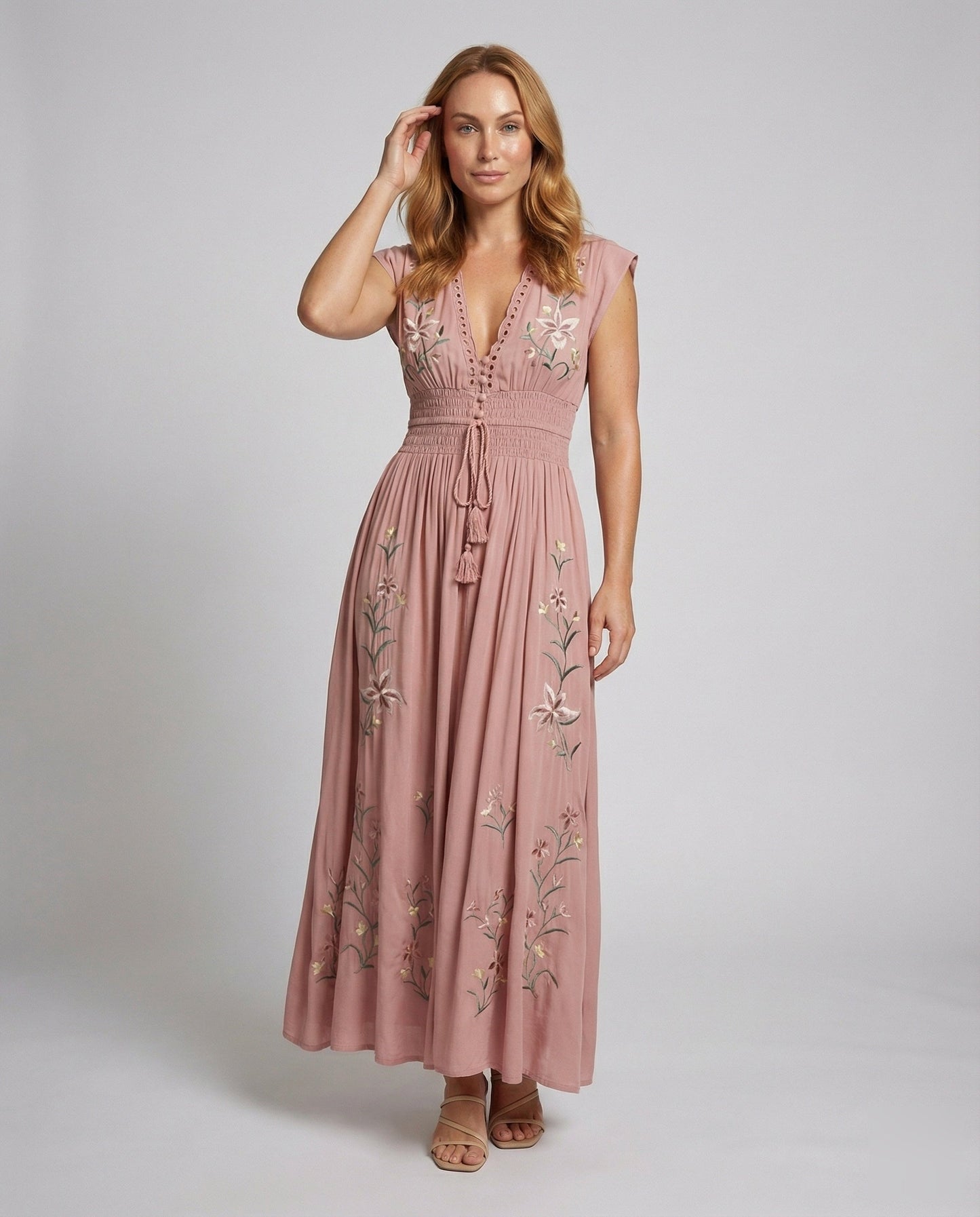 Damen Strandmaxikleid Bestickt - Eveloria
