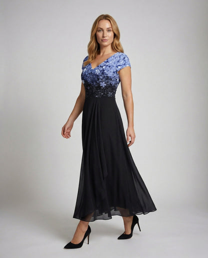 Damen V-Ausschnitt Abendkleid Bestickt - Eveloria