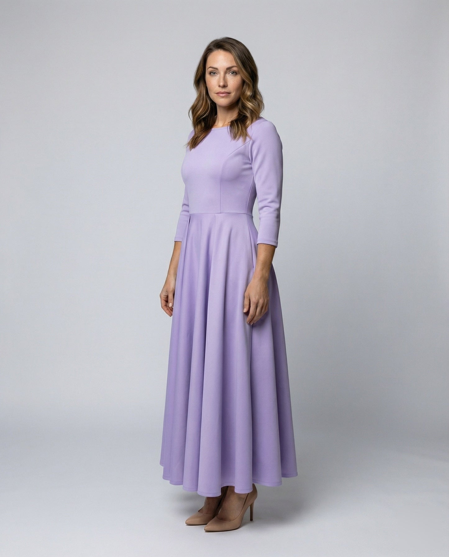 Damen bodenlanges Tellerkleid mit Godets - Eveloria