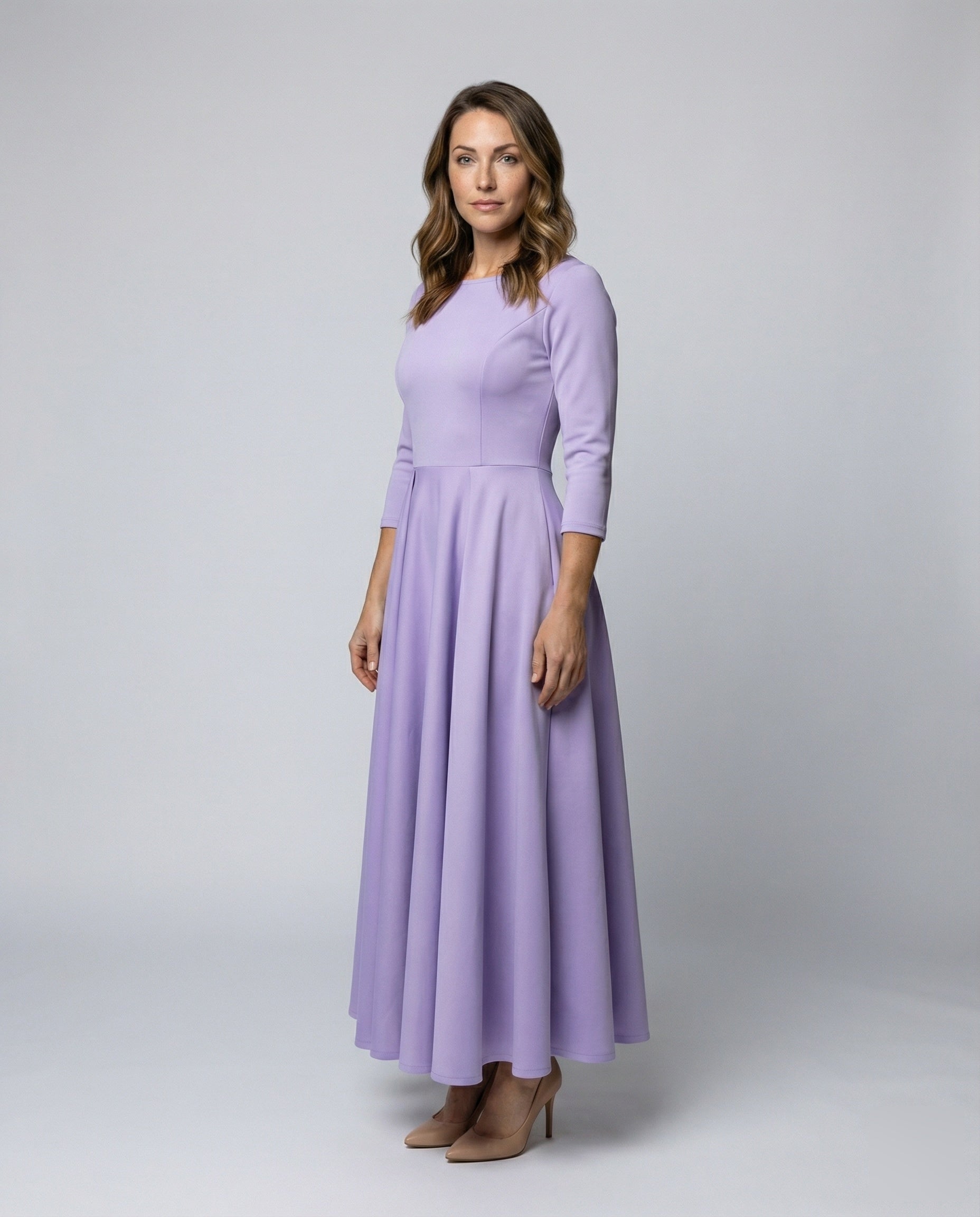 Damen bodenlanges Tellerkleid mit Godets - Eveloria