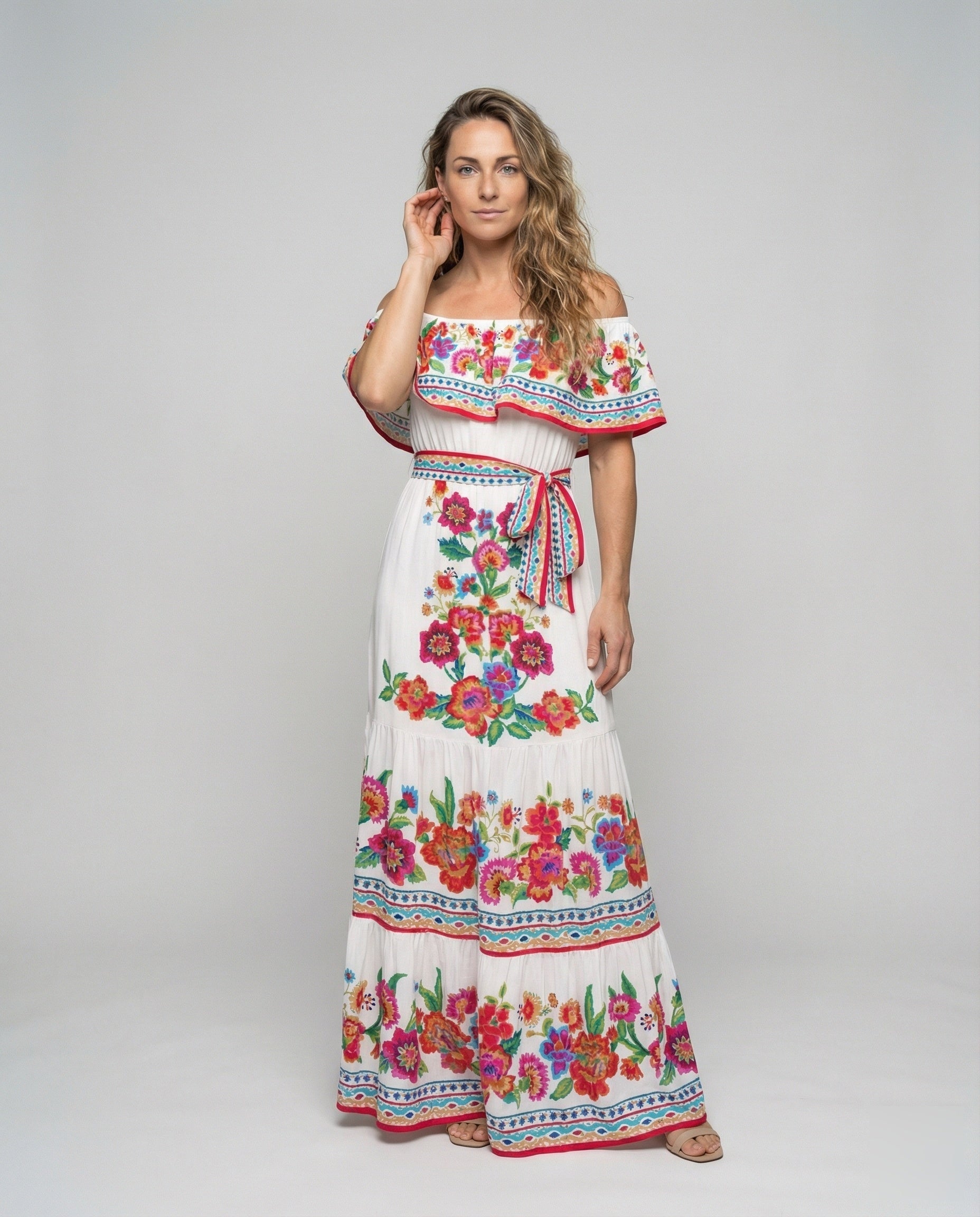 Damen Maxikleid Boho-Stil Carmen-Ausschnitt - Eveloria