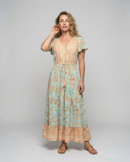 Damen Maxikleid Boho-Stil Häkelbordüre Einfach - Eveloria
