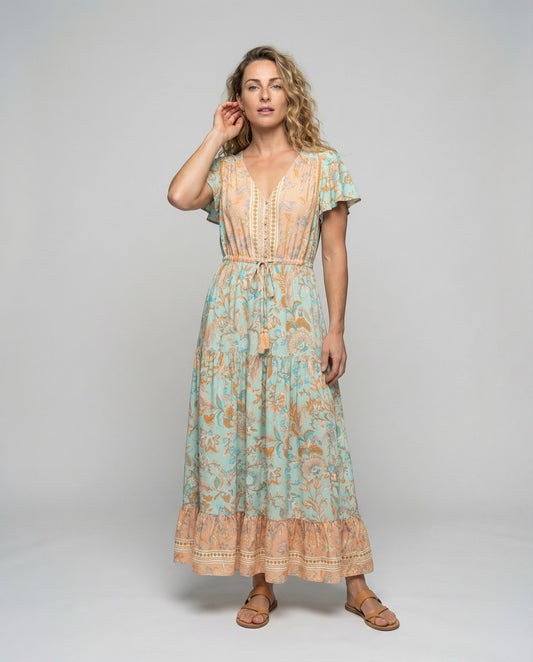 Damen Maxikleid Boho-Stil Häkelbordüre Einfach - Eveloria
