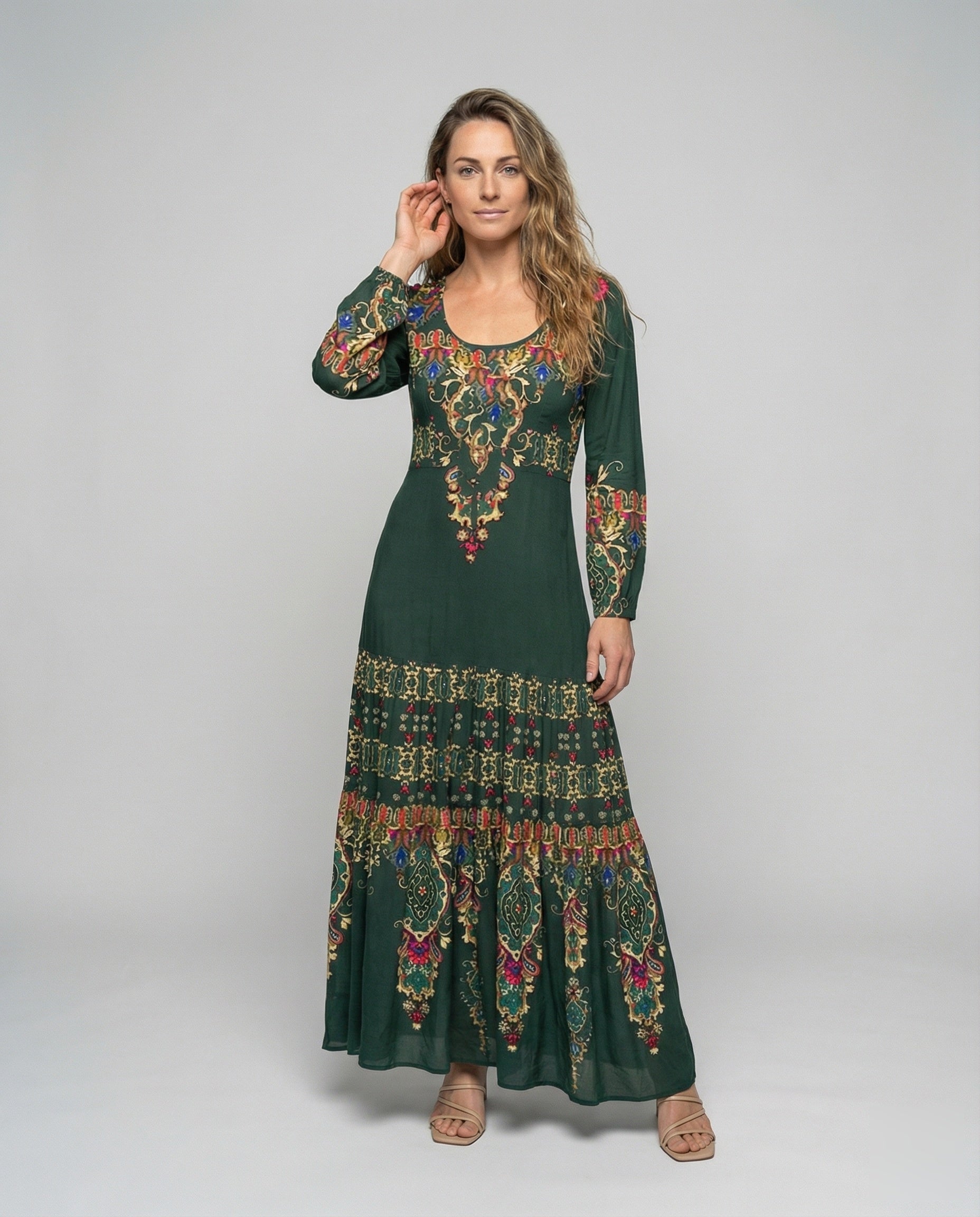 Damen Maxikleid Boho-Stil Ornamentaler Print - Eveloria