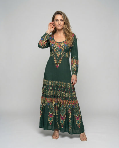 Damen Maxikleid Boho-Stil Ornamentaler Print - Eveloria