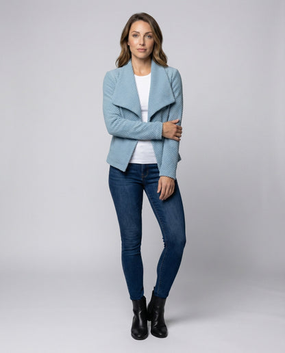 Damen Bouclé Kurzcardigan Wasserfallkragen - Eveloria