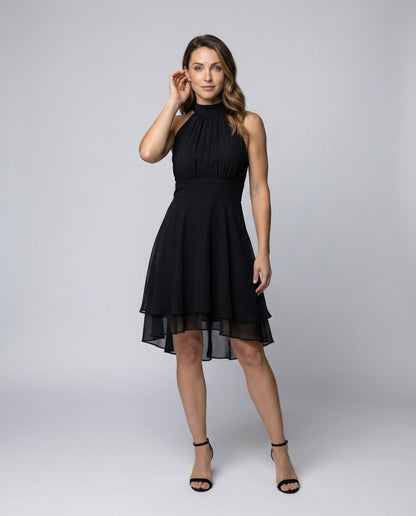 Damen Cocktailkleid Chiffon Volant Saum - Eveloria