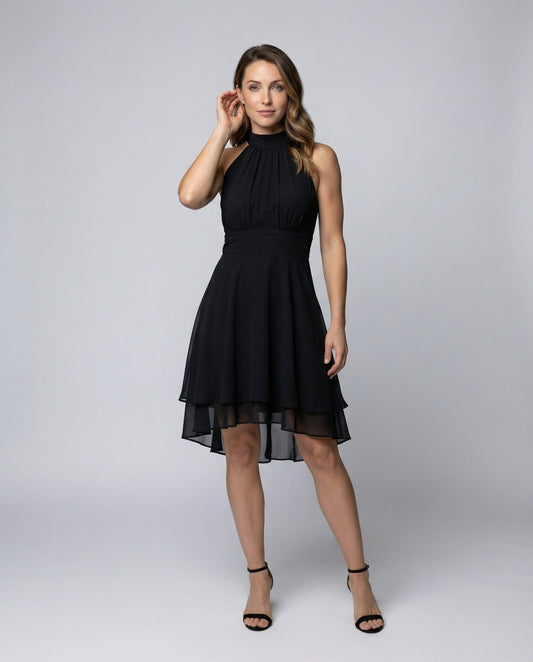 Damen Cocktailkleid Chiffon Volant Saum - Eveloria