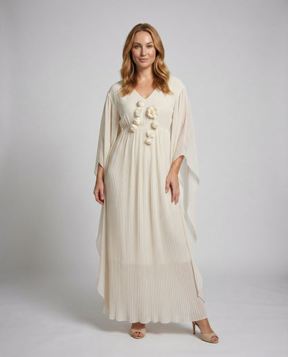 Damen Abendkleid Blumenmuster Maxikleid mit Capeärmeln - Eveloria
