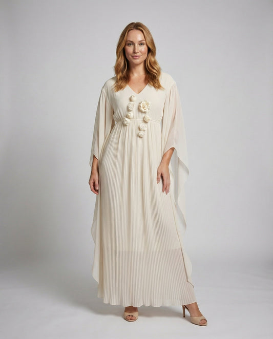 Damen Abendkleid Blumenmuster Maxikleid mit Capeärmeln - Eveloria