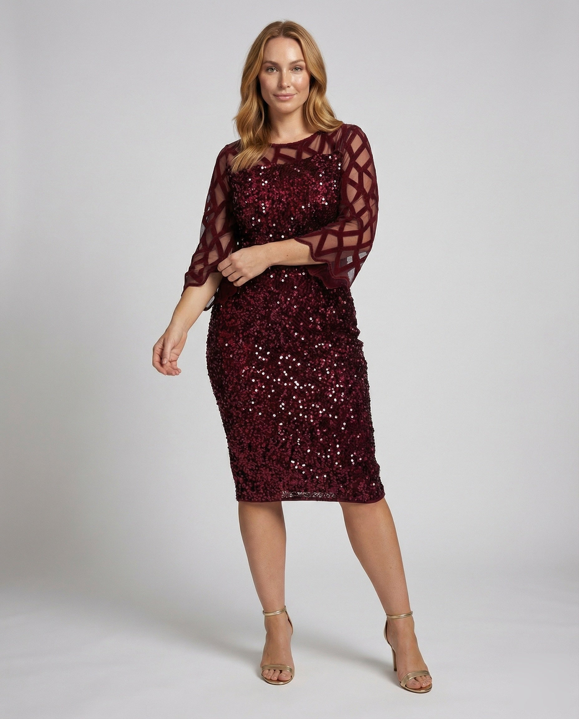 Damen Plus-Size Cocktail-Kleid Paillettenbesatz Midilänge - Eveloria