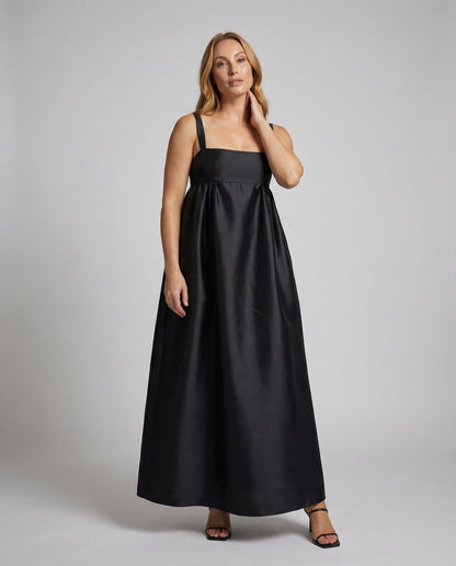 Damen Maxikleid Satin Empire-Taillen Elegant Schwarz - Eveloria