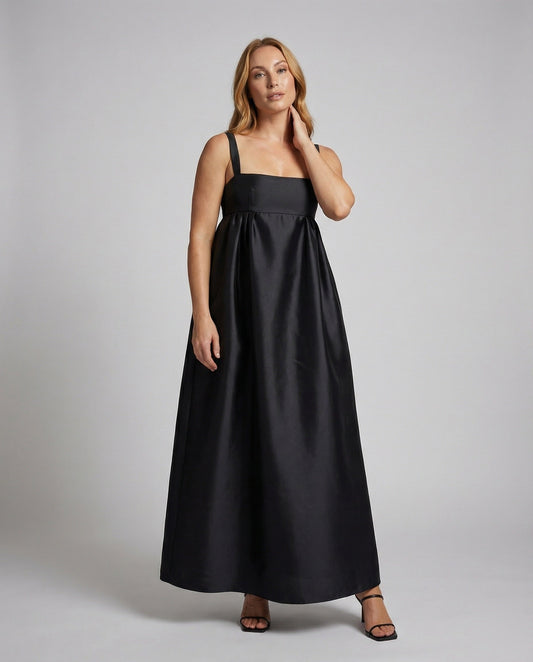 Damen Maxikleid Satin Empire-Taillen Elegant Schwarz - Eveloria