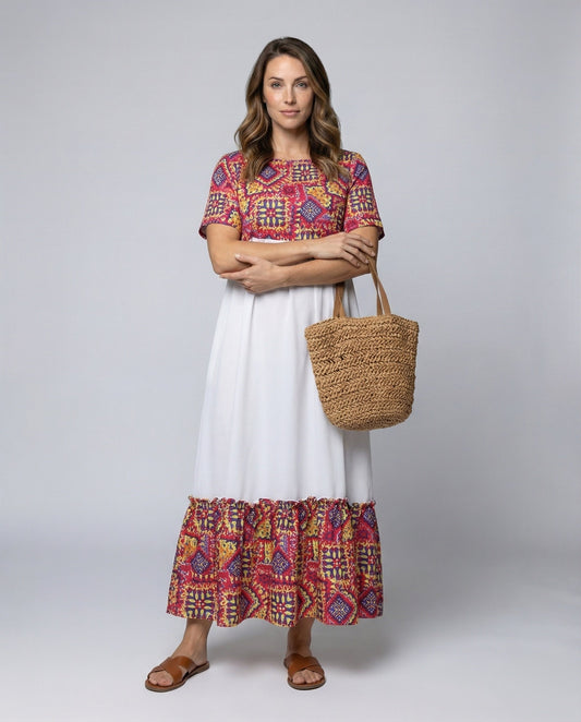 Damen Maxikleid Empire-Schnitt Volant-Saum - Eveloria