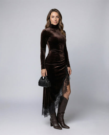 Damen Velours Maxikleid Eng Anliegend - Eveloria