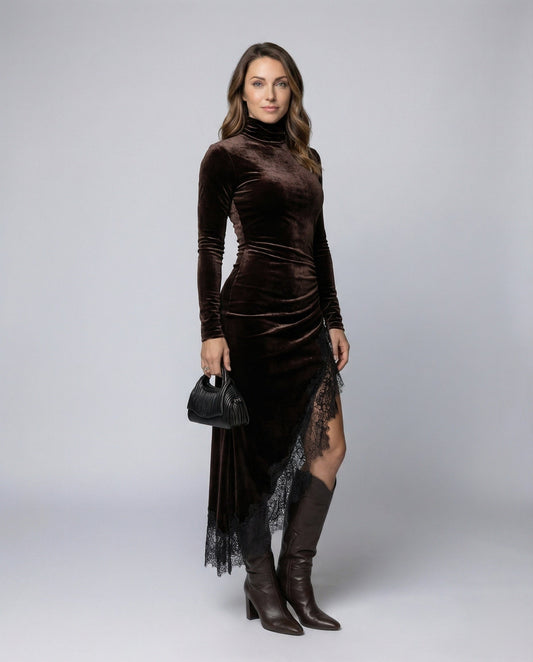 Damen Velours Maxikleid Eng Anliegend - Eveloria