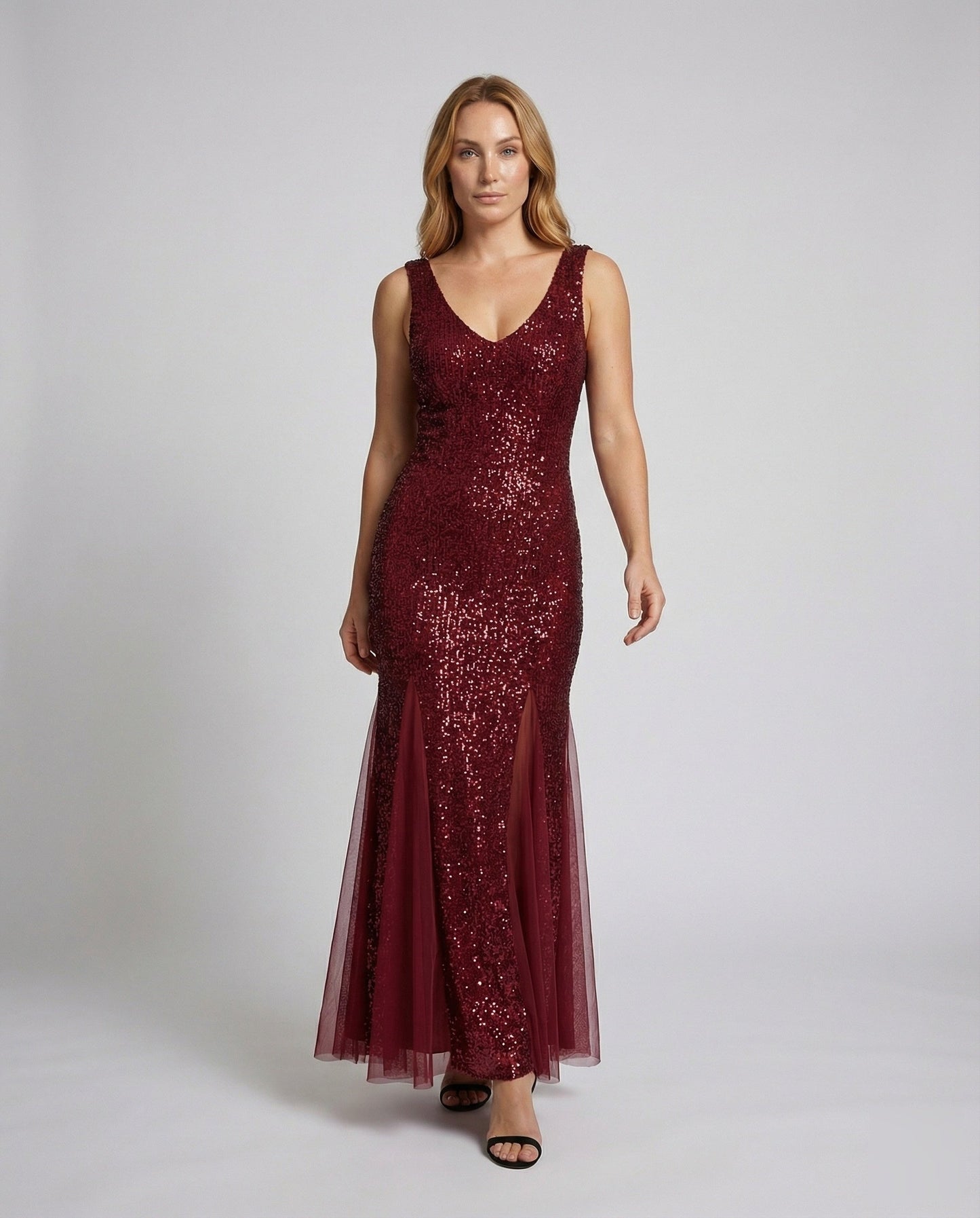 Damen Maxikleid Glitzernd Lang Gala Schwarz - Eveloria