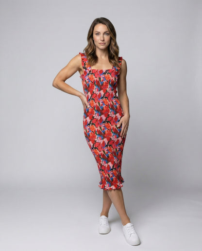 Damen Midikleid Figurbetont Rüschensaum - Eveloria