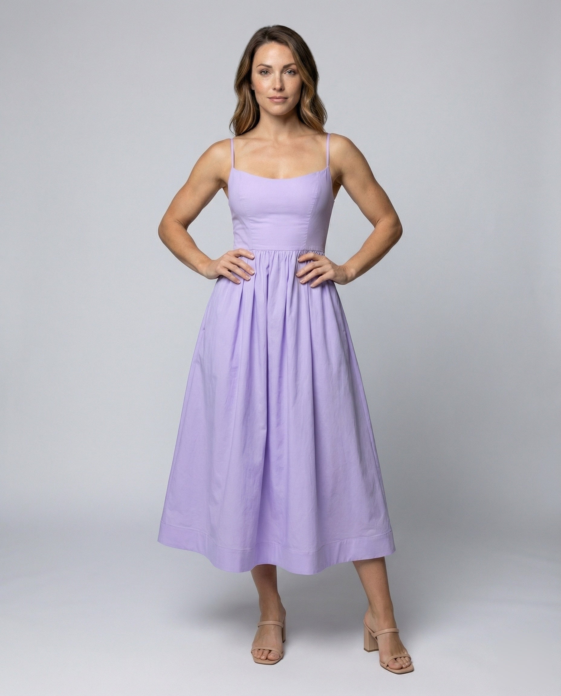 Damen Midikleid Spaghettiträger Tellerrock Figurbetont Schwarz - Eveloria