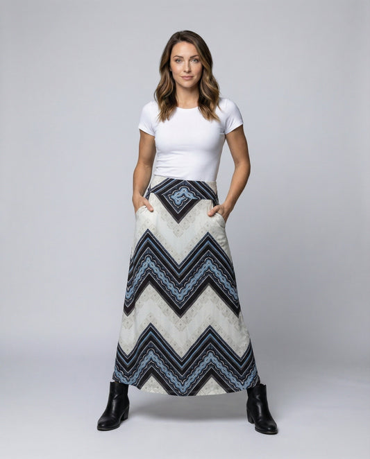 Damen Maxirock Chevron Muster Fließend - Eveloria