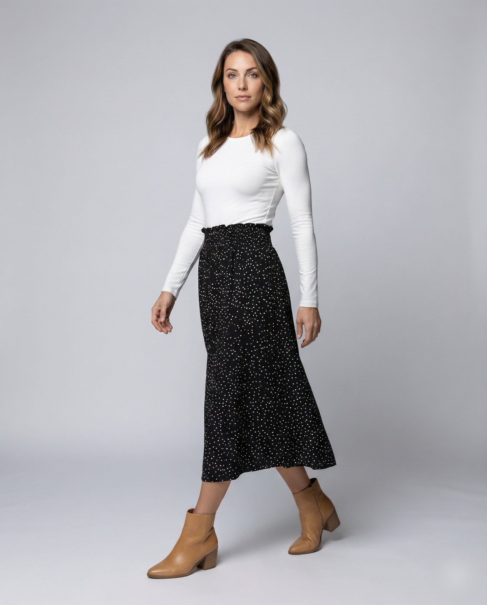 Damen Midirock Fließend Paperbag-Bund - Eveloria