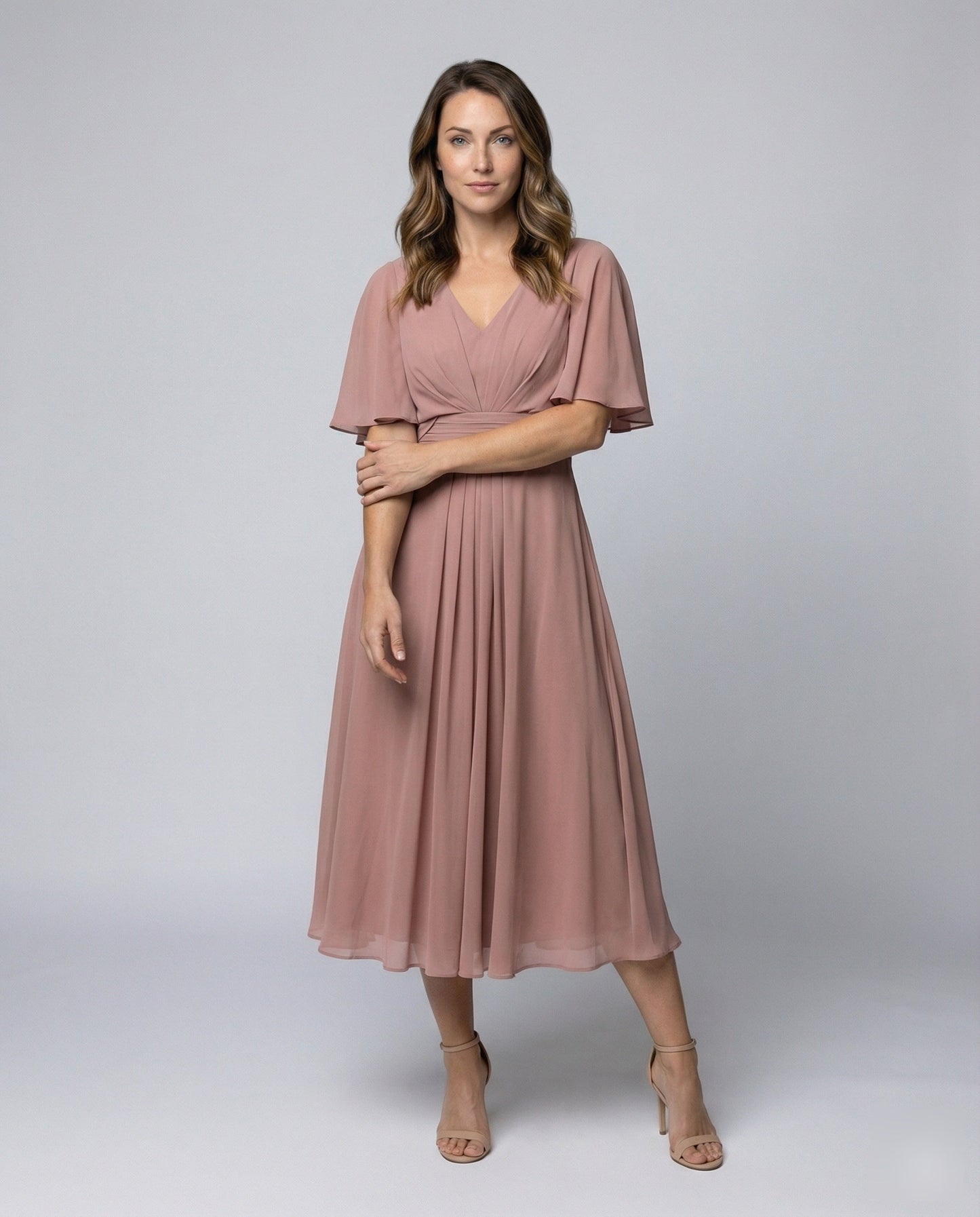 Damen Abendkleid Chiffon Fließend Cape-Ärmel - Eveloria