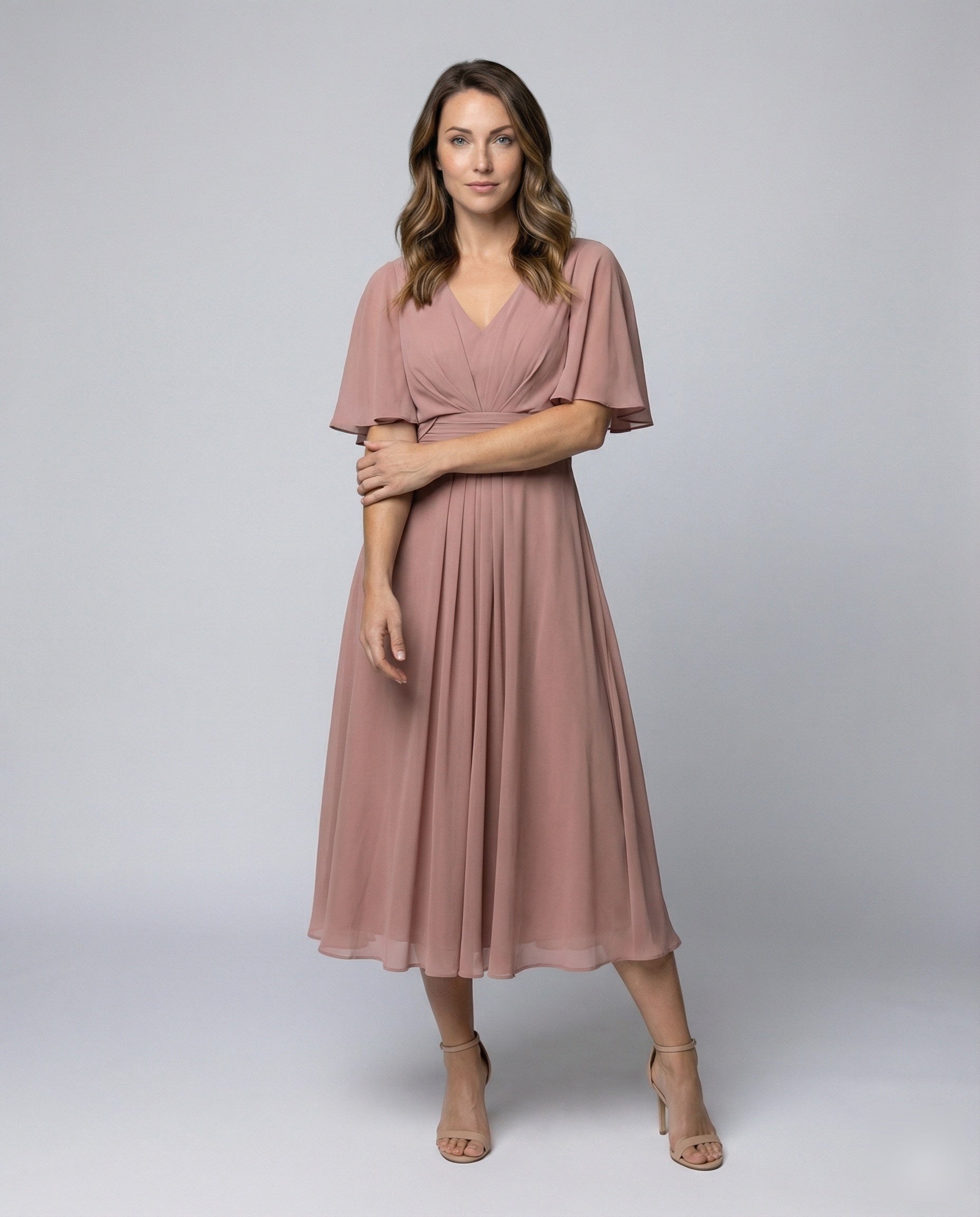 Damen Abendkleid Chiffon Fließend Cape-Ärmel - Eveloria