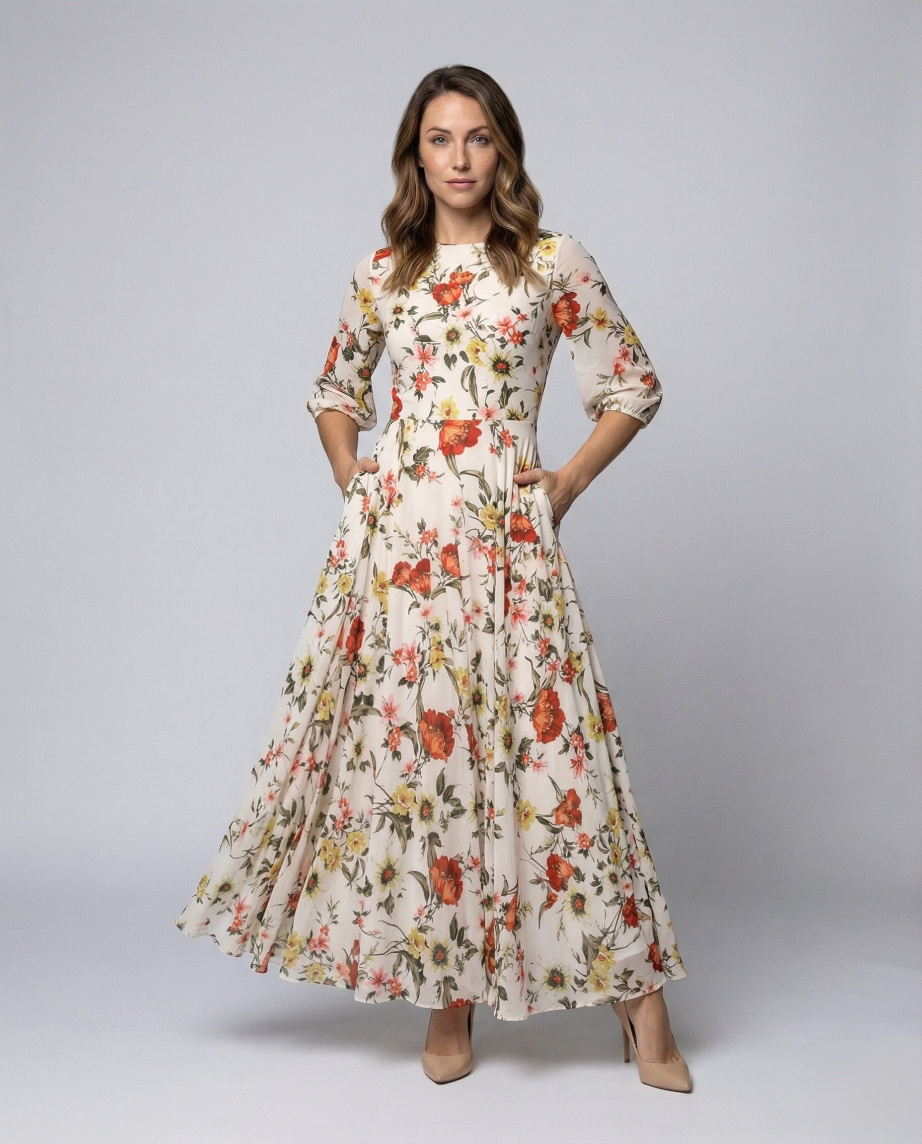 Damen Maxikleid Chiffon Blumenprint - Eveloria