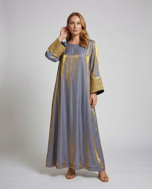 Damen Maxikleid Metallic Bestickung Kaftan Stil - Eveloria