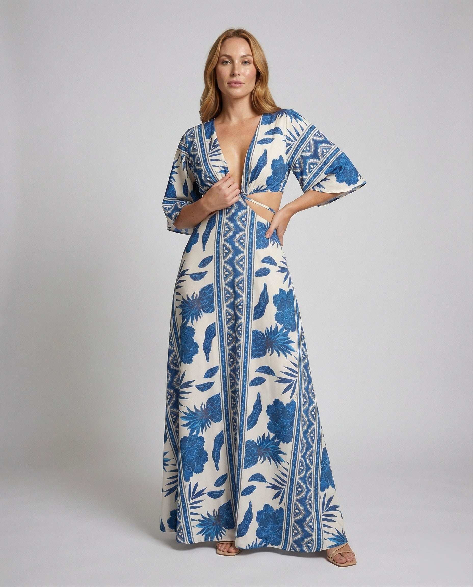 Damen Maxikleid Fließend Kimonoärmel - Eveloria