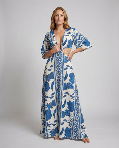 Damen Maxikleid Fließend Kimonoärmel - Eveloria