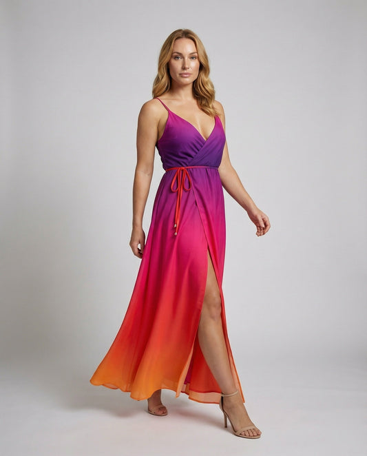 Damen Maxikleid Fließend V-Ausschnitt - Eveloria