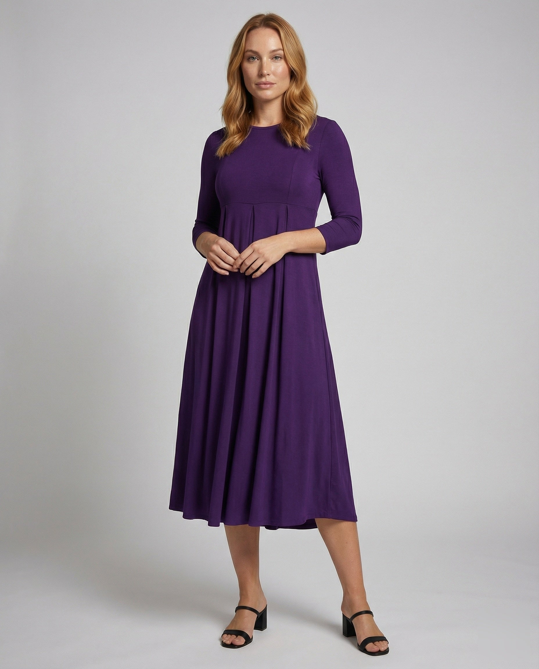 Damen Midikleid Rundhalsausschnitt Fließend Schwarz - Eveloria