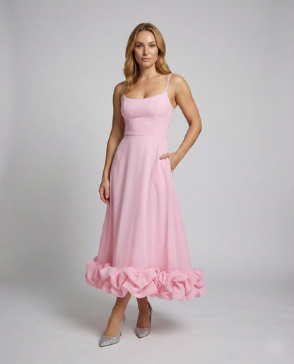 Damen Midikleid Fließend Volant Saum - Eveloria