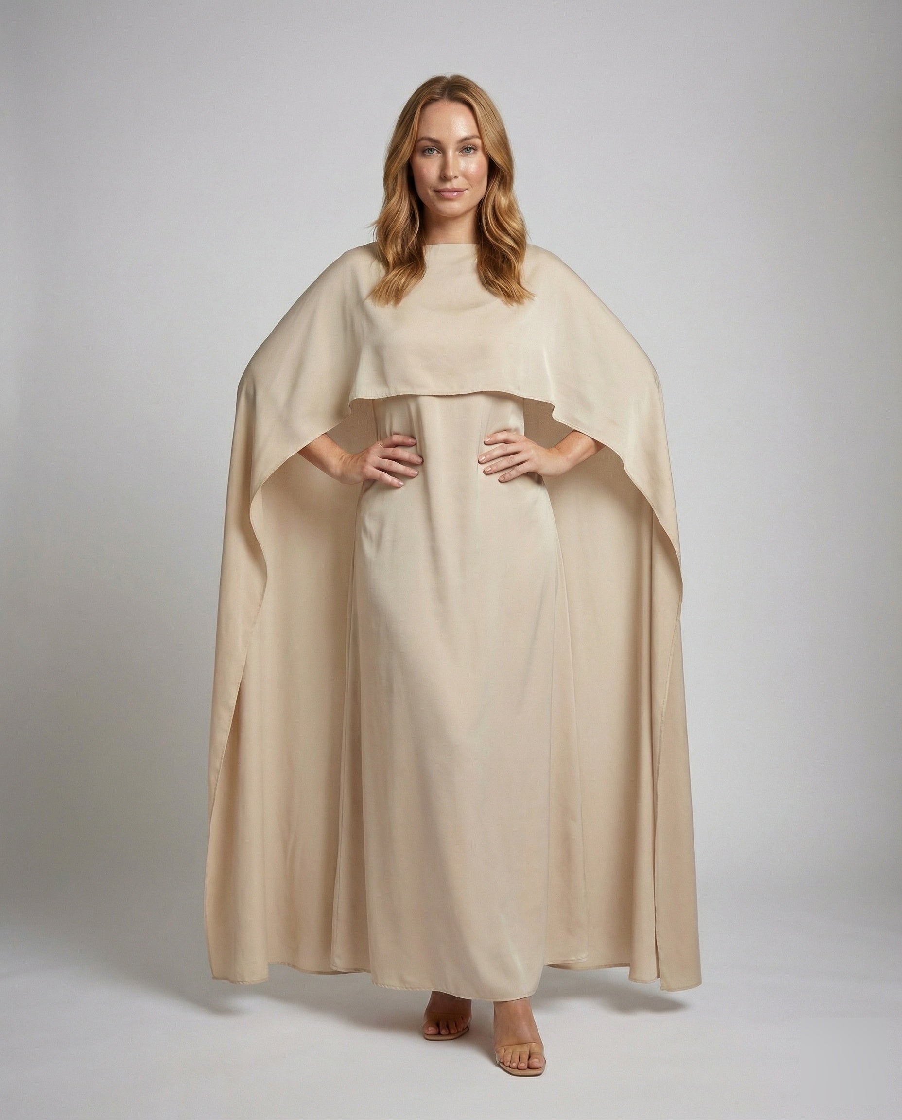 Damen Maxikleid Fließendes Cape-Kleid Schiffchen-Ausschnitt - Eveloria