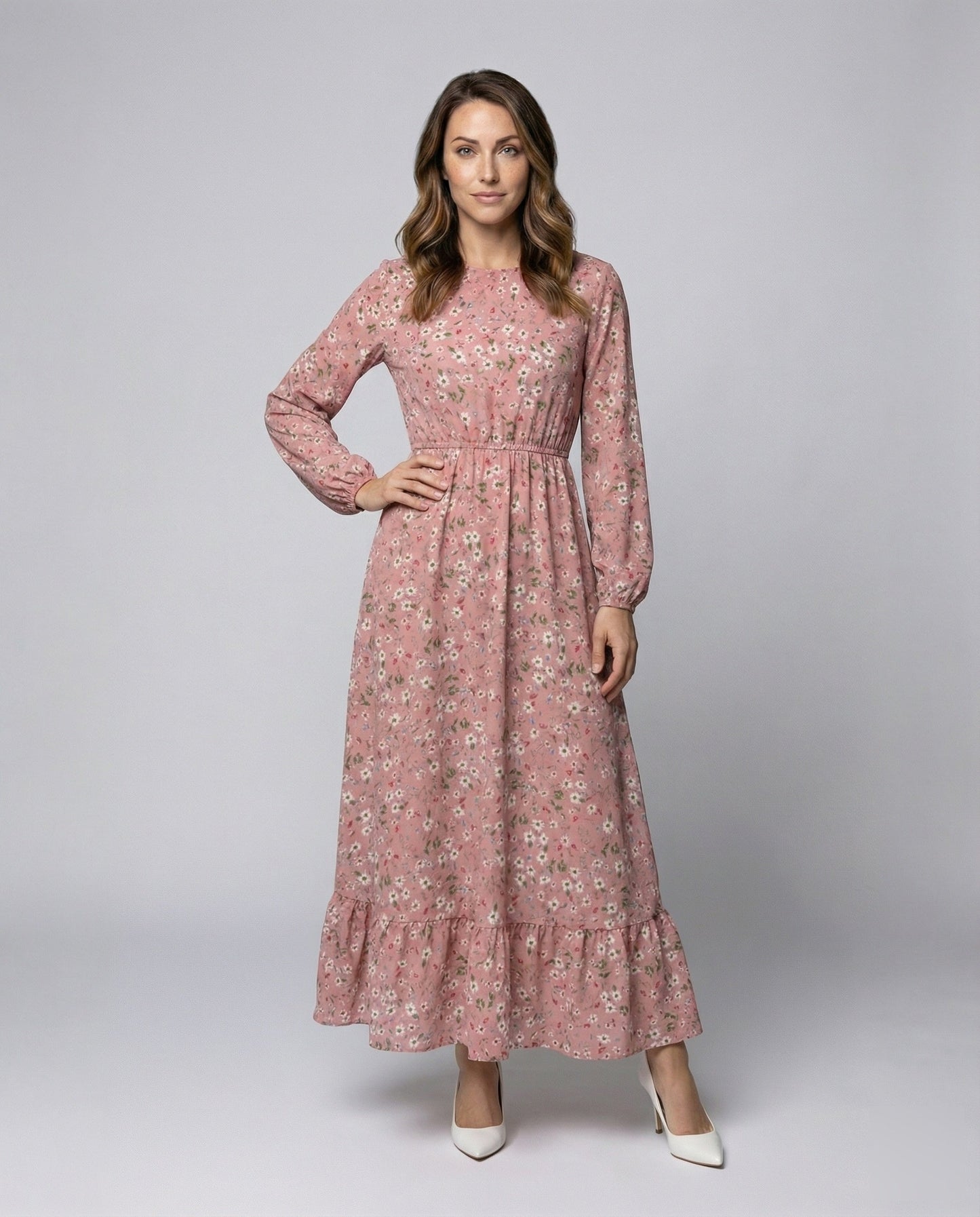 Damen Maxikleid Floralmuster Stufenvolant - Eveloria