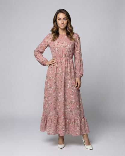 Damen Maxikleid Floralmuster Stufenvolant - Eveloria
