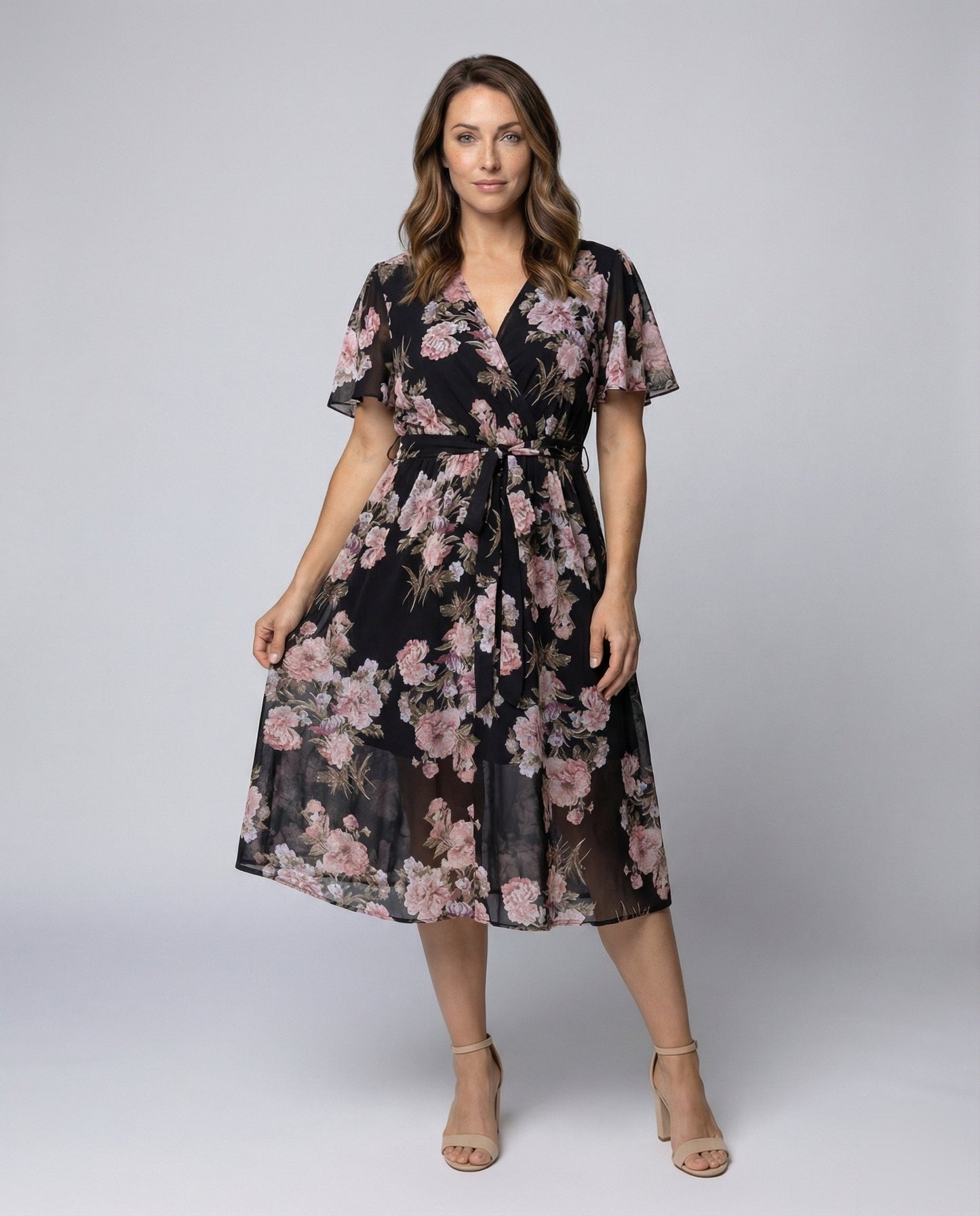 Damen Midikleid Floralmuster Chiffon Überrock - Eveloria