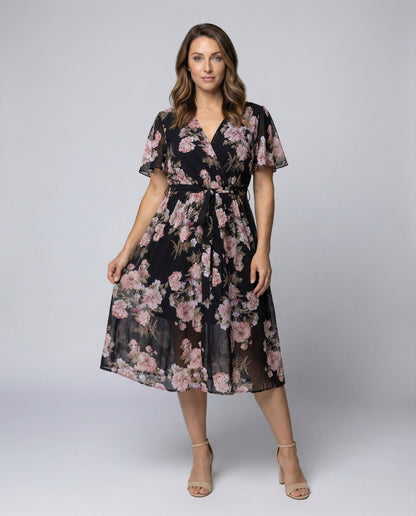 Damen Midikleid Floralmuster Chiffon Überrock - Eveloria
