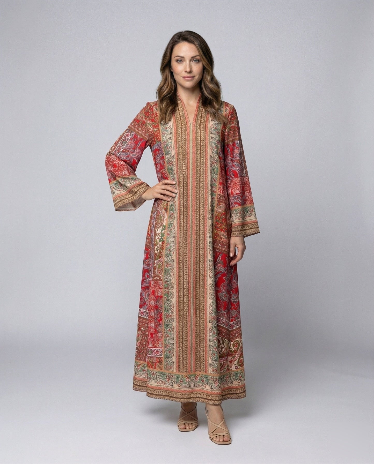 Damen Maxikleid Folklore Mandarinkragen - Eveloria