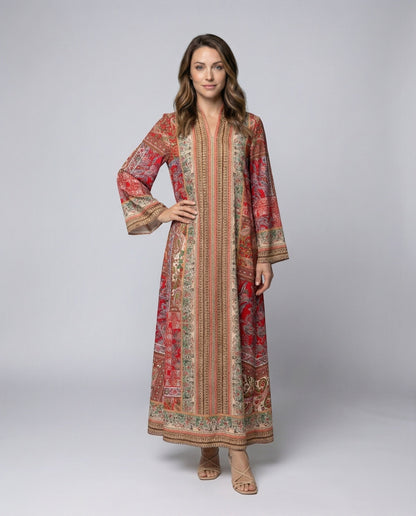 Damen Maxikleid Folklore Mandarinkragen - Eveloria