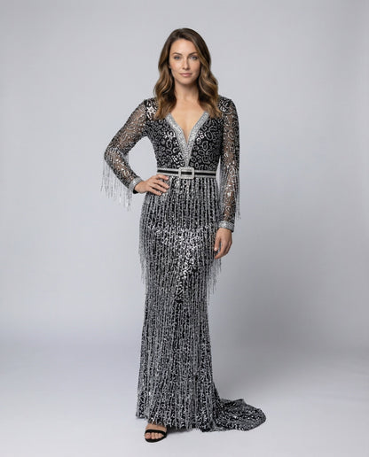 Damen Meerjungfrauenkleid Perlenfransen Gala - Eveloria