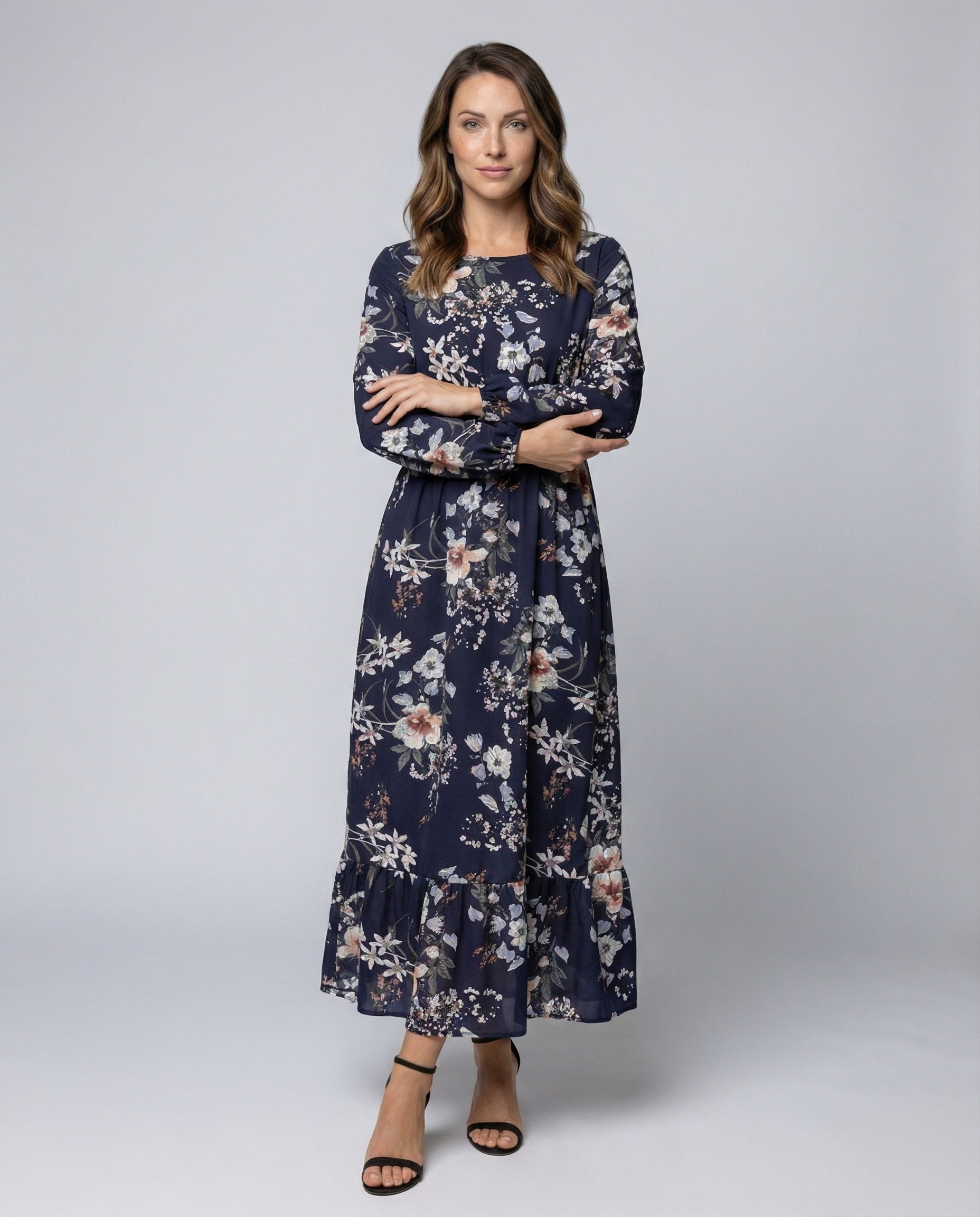 Damen Maxikleid Blumenmuster Empire-Taillenkleid - Eveloria