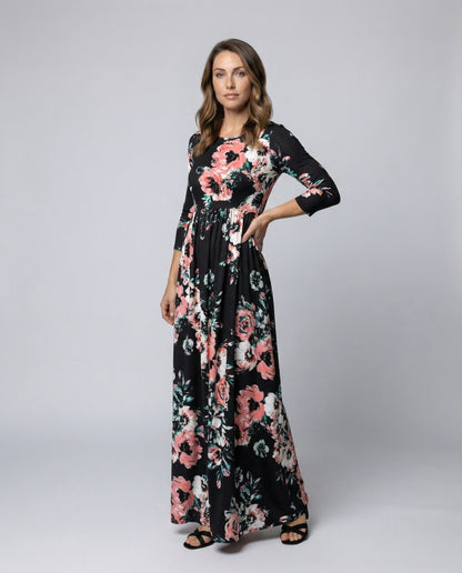 Damen Maxikleid Geblümt Mit Seitentaschen - Eveloria