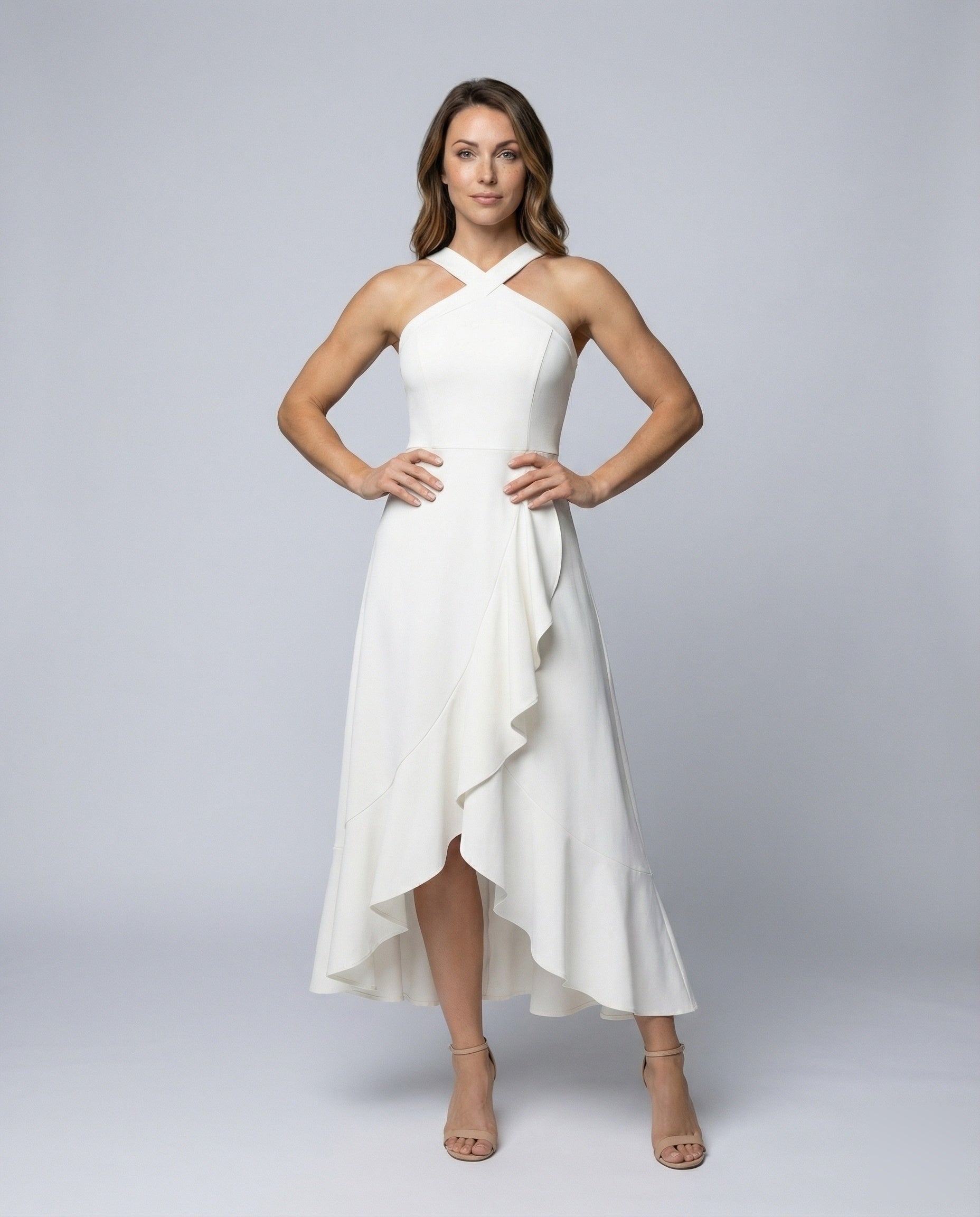 Damen Midikleid mit Volantrock und Kreuzhalter - Eveloria