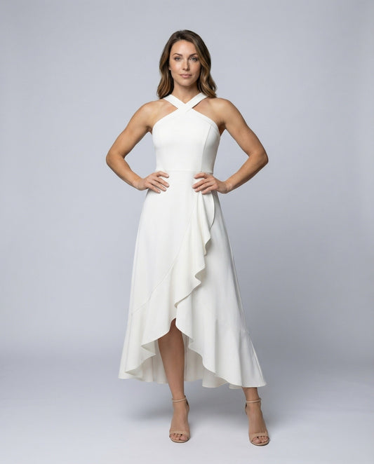 Damen Midikleid mit Volantrock und Kreuzhalter - Eveloria