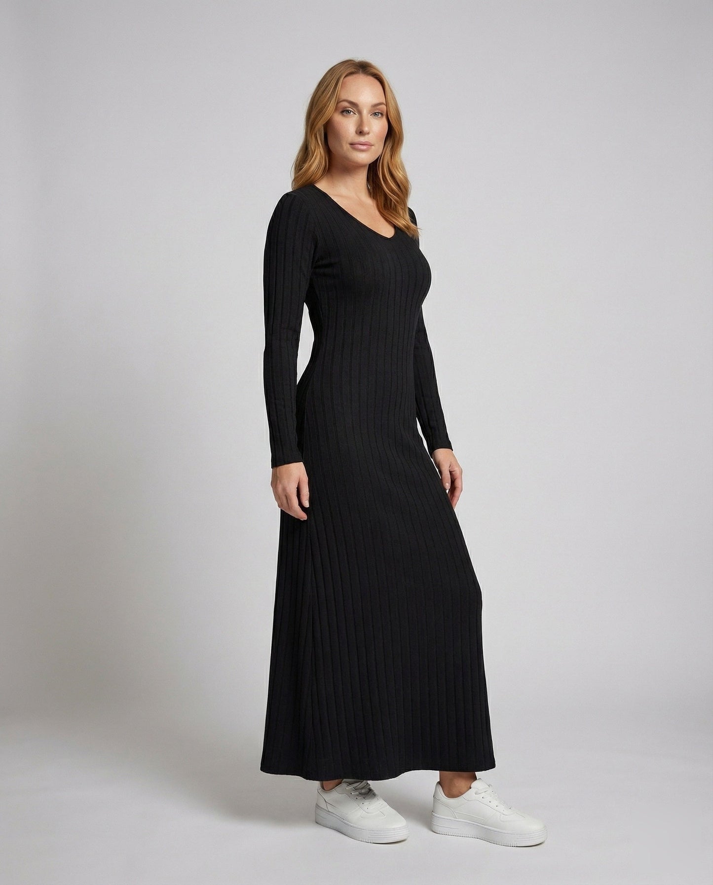 Damen Maxikleid Gerippt Strick - Eveloria